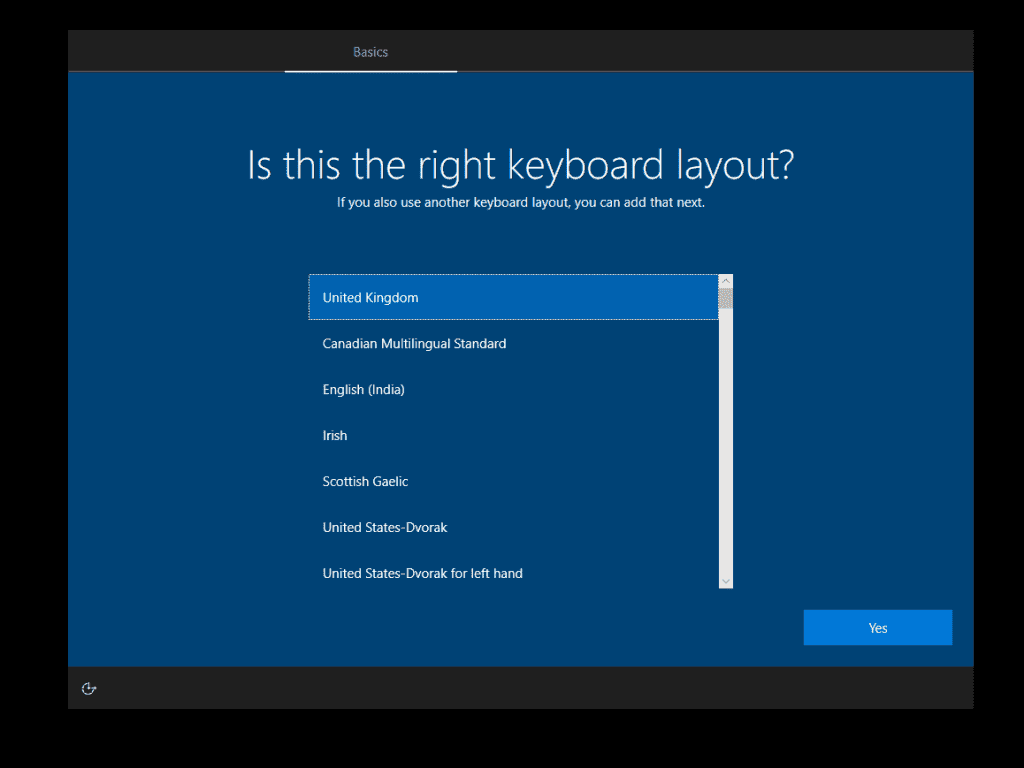 comment installer Windows 10 - confirmer la disposition du clavier