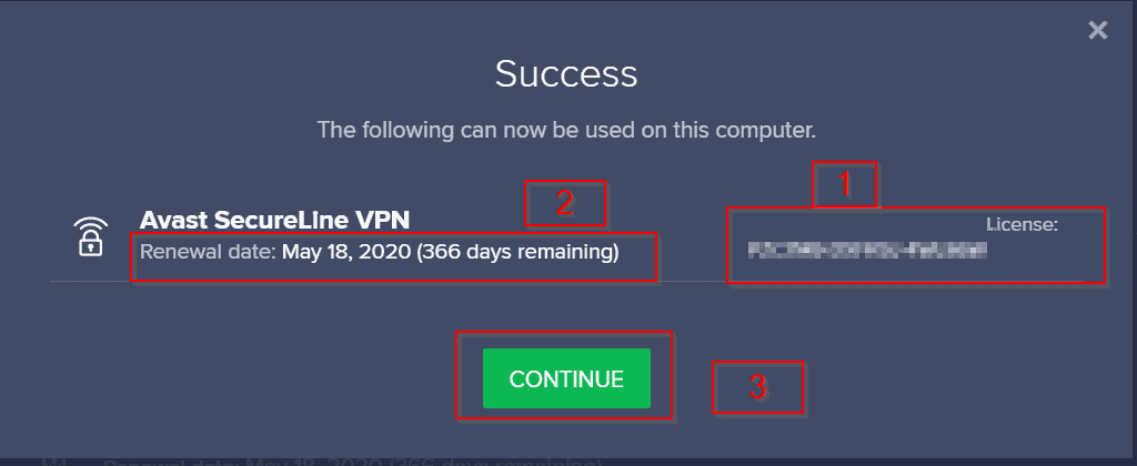 Avast VPN - activer la licence