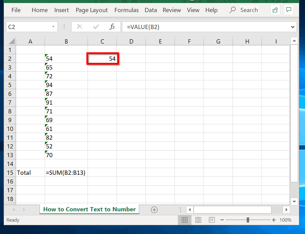 Convertir du texte en nombre dans Excel à l'aide de la méthode de formule - fonction =VALUE()