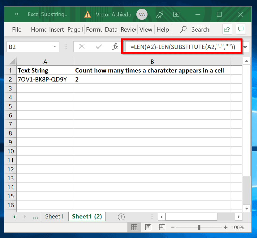 Compter combien de fois la sous-chaîne apparaît dans Excel