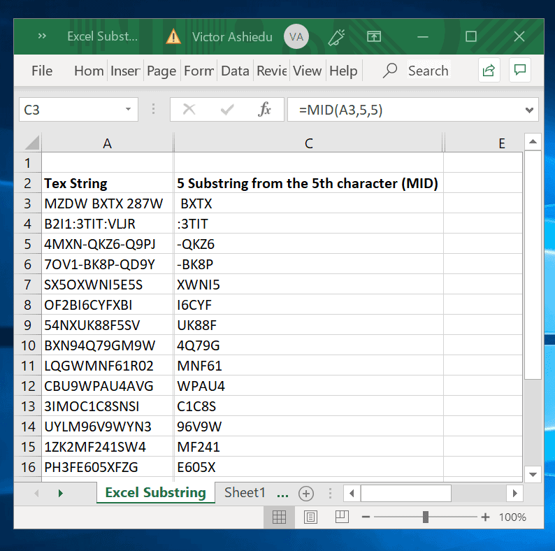 Comment obtenir une sous-chaîne Excel dans une chaîne (MID)