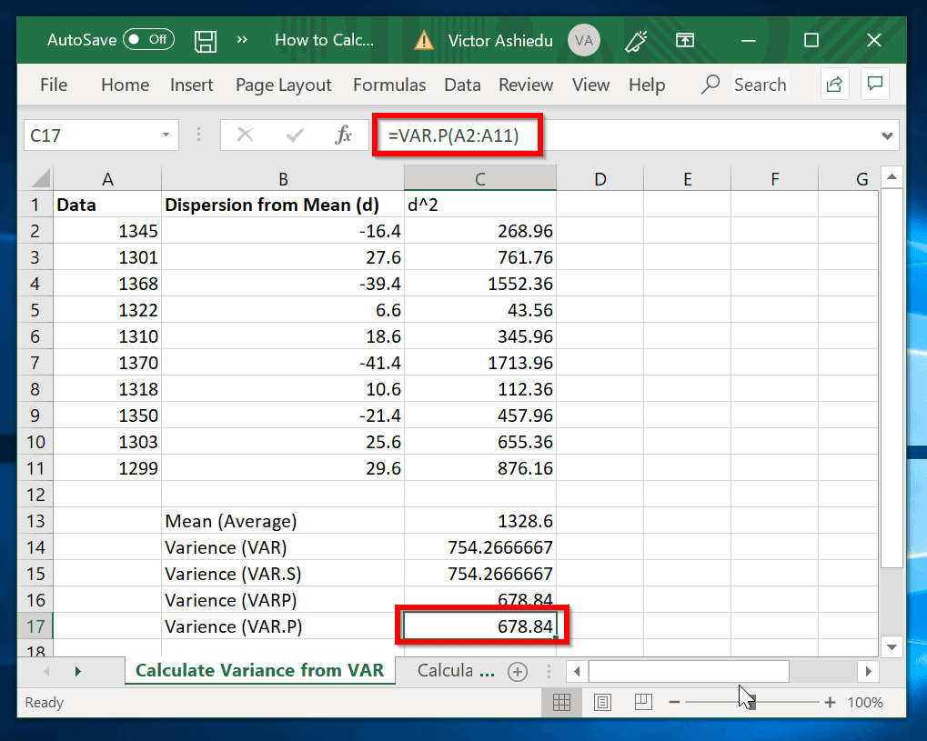 Comment calculer la variance dans Excel avec la fonction VAR.P