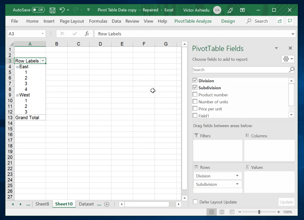 Comment personnaliser un tableau croisé dynamique dans Excel - faites glisser les en-têtes de colonne vers la zone Lignes