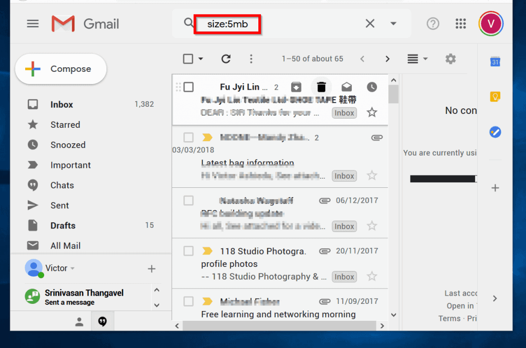 Trier Gmail par taille à l'aide de l'opérateur Taille