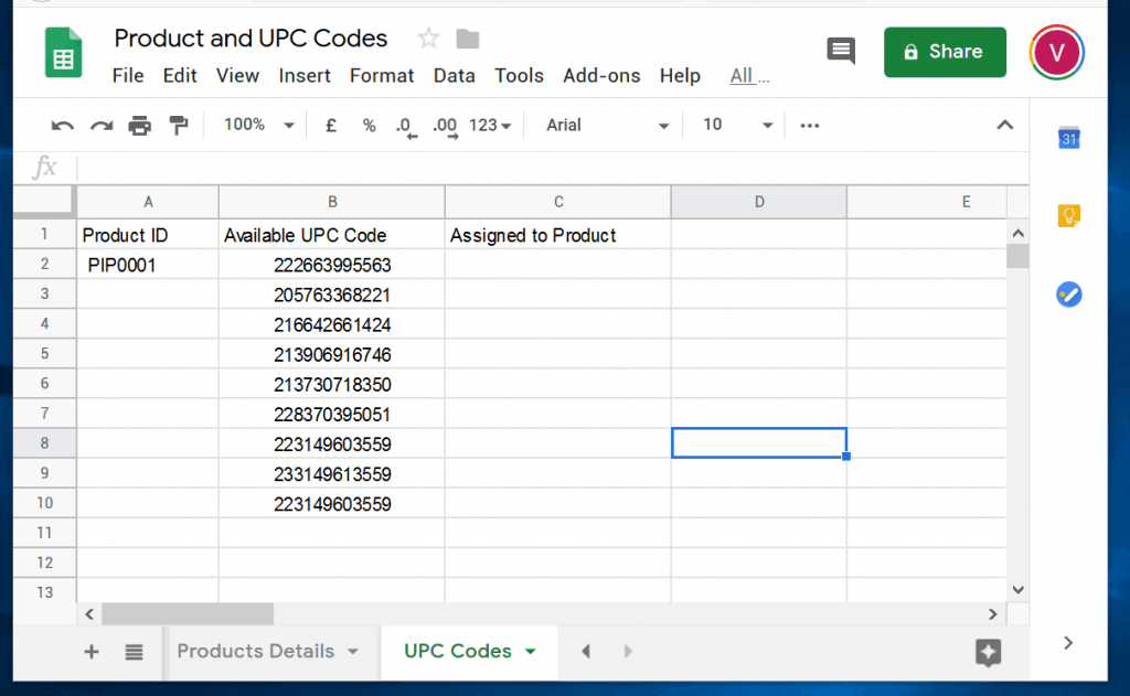 VLOOKUP dans Google Sheets Exemples - Codes UPC Google Sheets