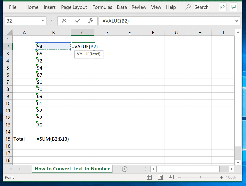 Méthode 3 : convertir du texte en nombre dans Excel à l'aide de la méthode de formule