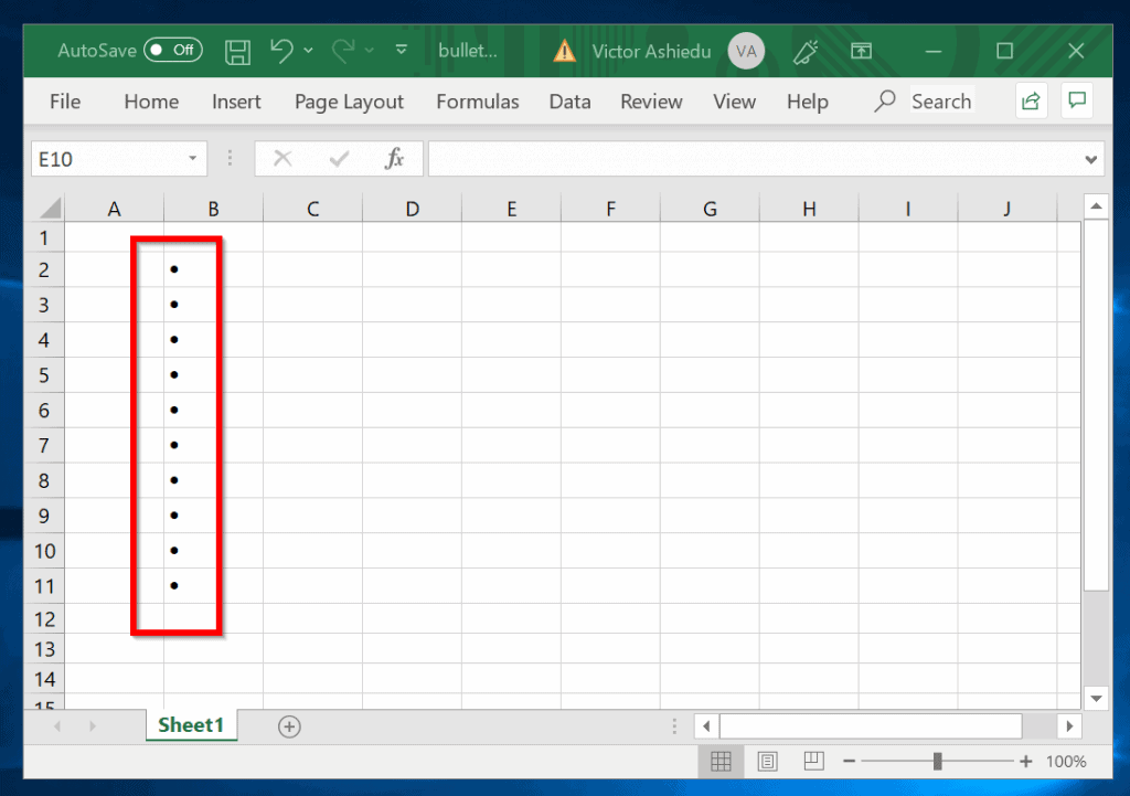 puces dans Excel - copier les puces