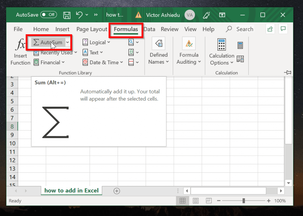   Comment ajouter des colonnes dans Excel avec AutoSum