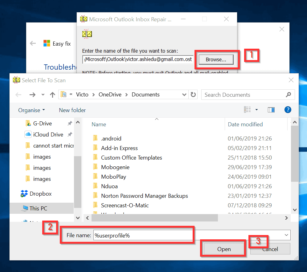 Impossible de démarrer Microsoft Outlook - réparer le fichier de données Outlook avec Scanpst.exe