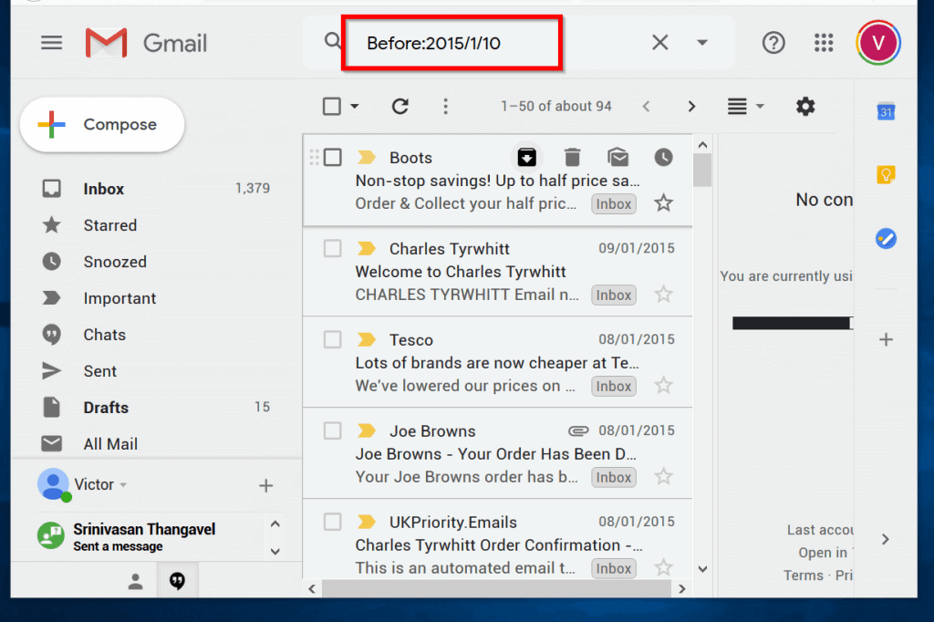 Rechercher Gmail pour les e-mails avant une date