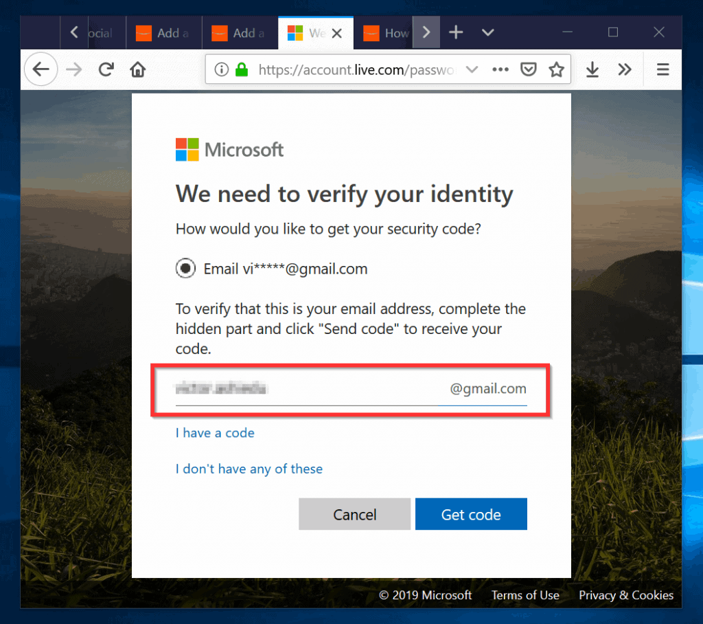 Comment changer le mot de passe Outlook - sélectionnez une méthode de vérification