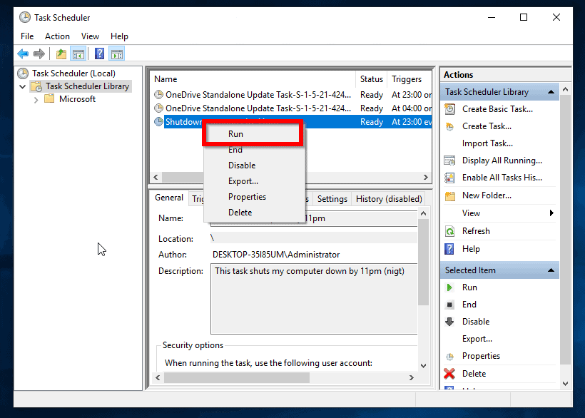 planifier l'arrêt de la tâche d'exécution de Windows 10 