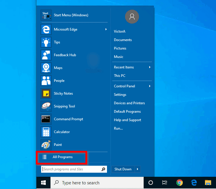Windows 10 "Tous les programmes" apparaît maintenant comme Windows 7