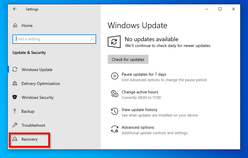restaurer la mise à jour de windows 10