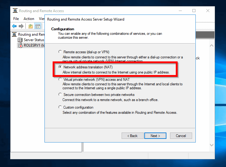 Étapes pour activer et configurer le service de traduction d'adresses réseau (NAT) dans Windows Server 2016 
