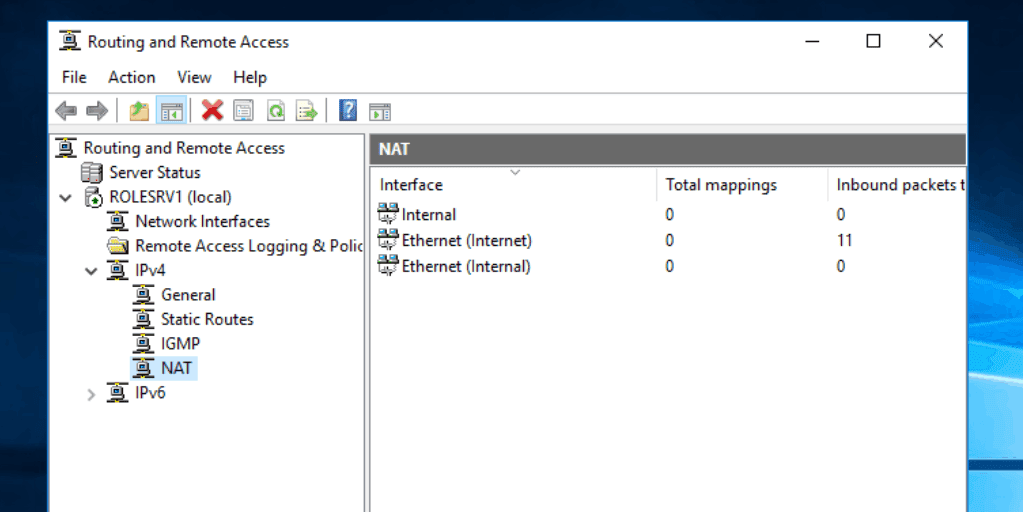 Modifier le service de traduction d'adresses réseau (NAT) dans Windows Server 2016