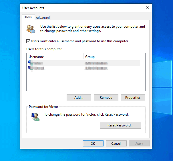 Étapes pour supprimer le mot de passe de connexion dans Windows 10 - Ouvrir l'outil de compte d'utilisateur avec la commande netplwiz 