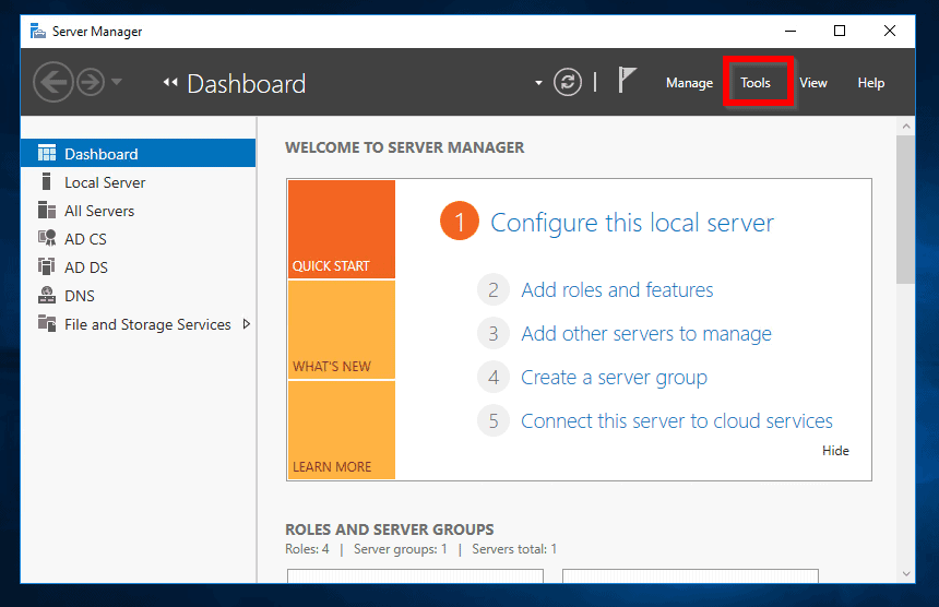 Définissez la page d'accueil dans Microsoft Edge avec la stratégie de groupe - Connectez-vous à Windows Server 2016. Ouvrez ensuite le Gestionnaire de serveur. 
