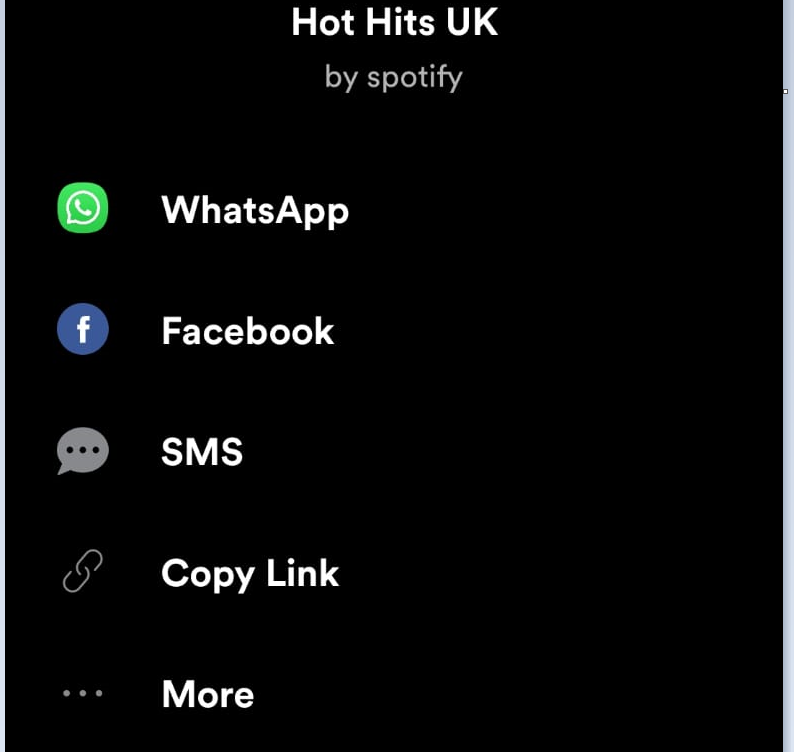 partager l'application mobile de playlist Spotify - options 2