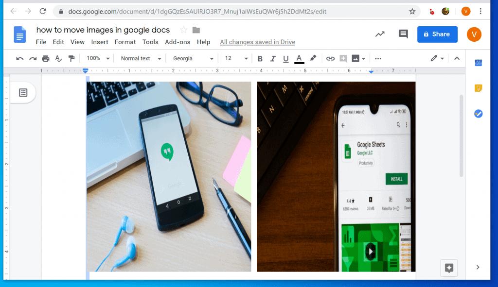 Comment déplacer des images dans Google Docs : déplacer les images côte à côte