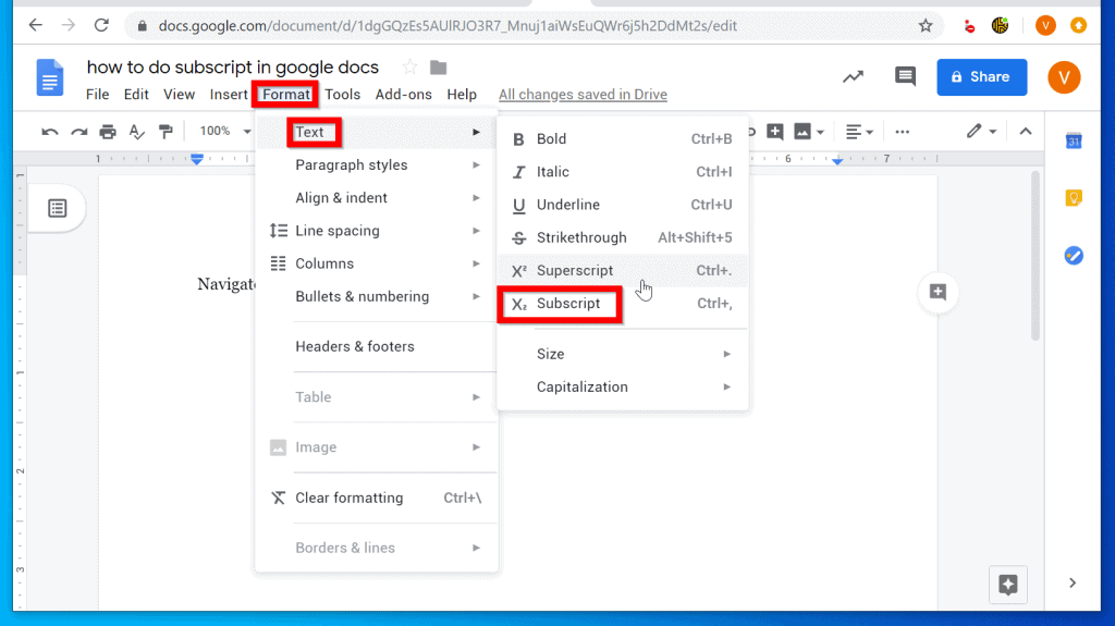 Comment faire un indice dans Google Docs à partir d'un PC ou d'un Mac