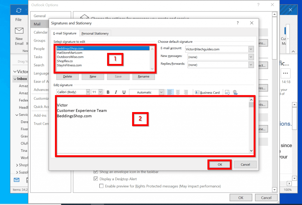 Comment changer la signature électronique dans le client Outlook (Windows 10)