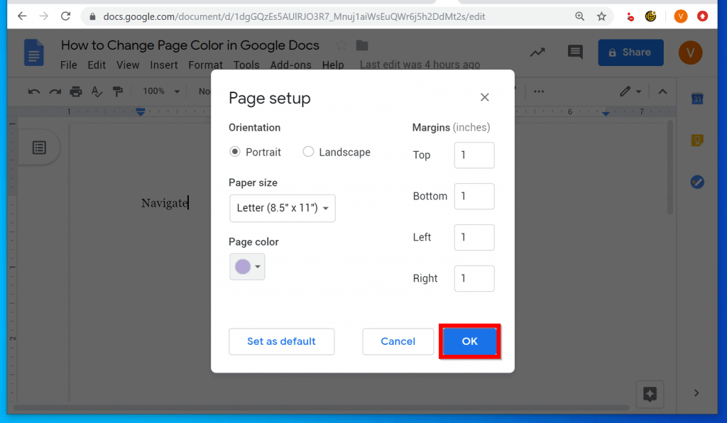 Comment changer la couleur de la page dans Google Docs à partir d'un PC