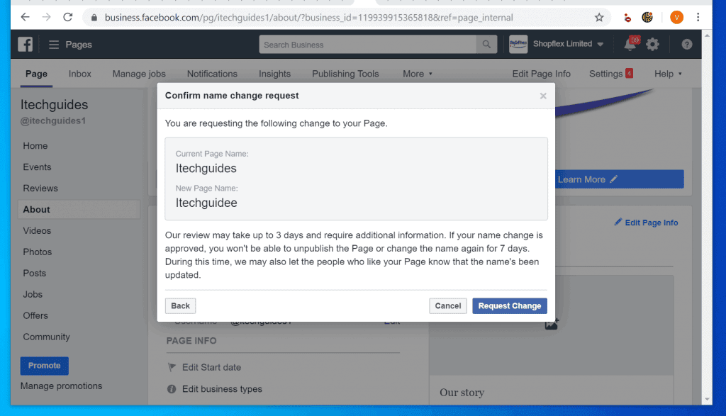 Comment changer le nom de la page Facebook à partir d'un PC
