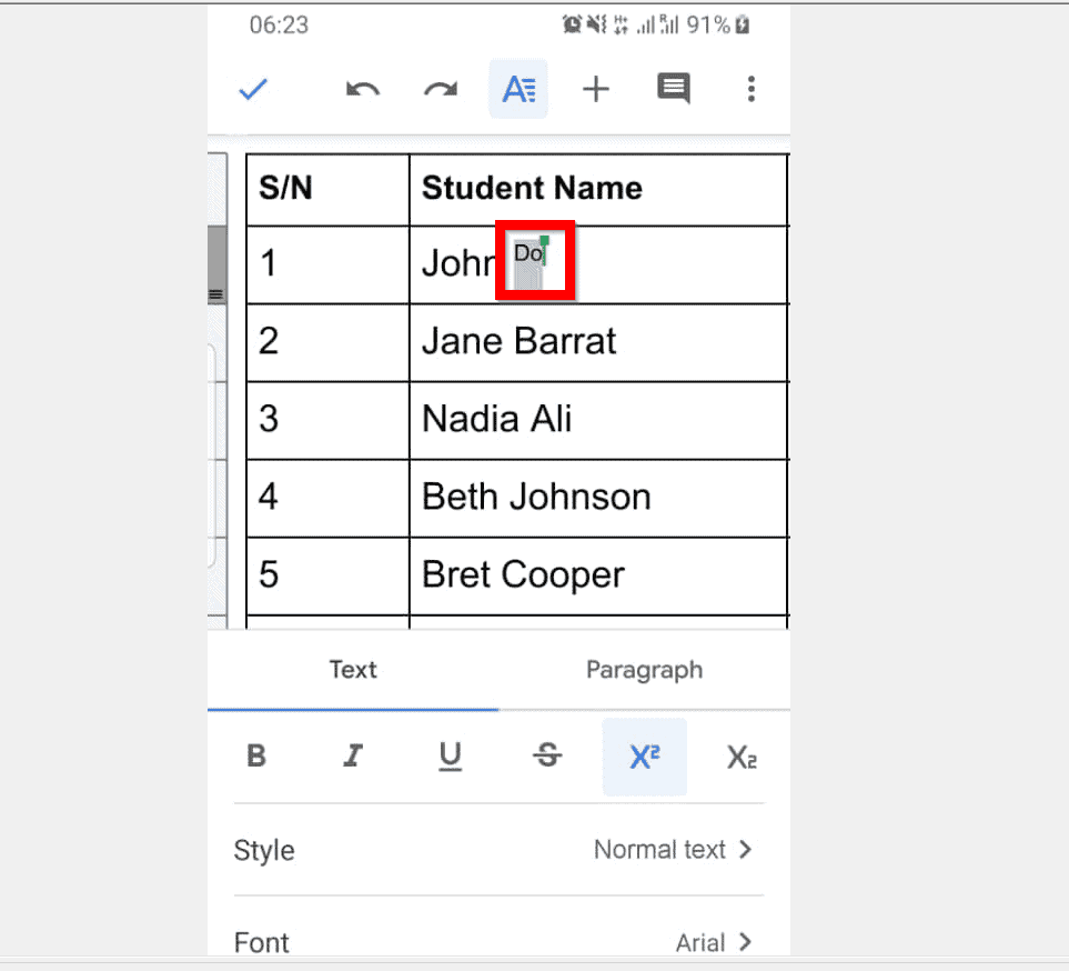 Comment mettre en exposant dans Google Docs à partir de l'application Android