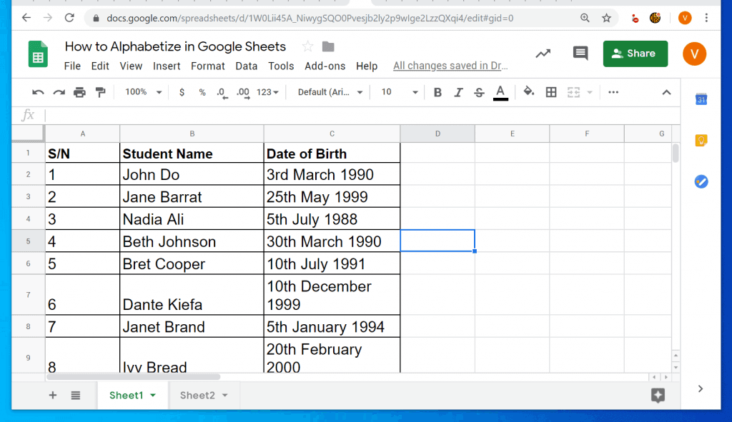 Comment classer par ordre alphabétique dans Google Sheets à partir d'un PC