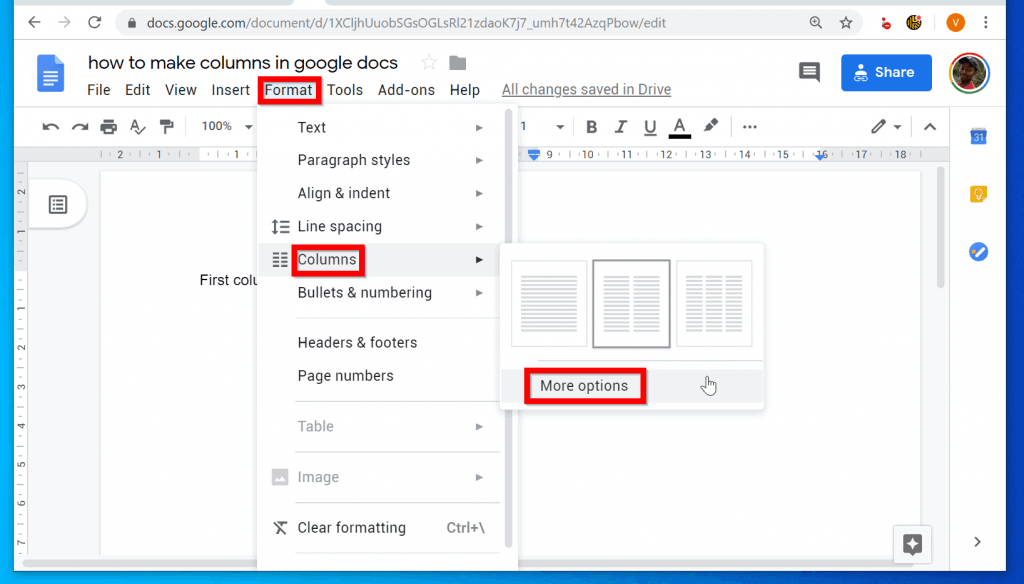 Comment modifier ou supprimer des colonnes dans Google Docs