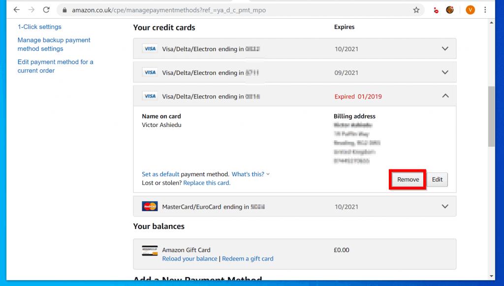 Comment supprimer une carte de crédit d'Amazon sur un PC (Amazon.com)