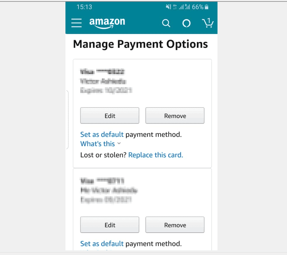 Comment supprimer une carte de crédit d'Amazon de l'application Amazon pour Android 