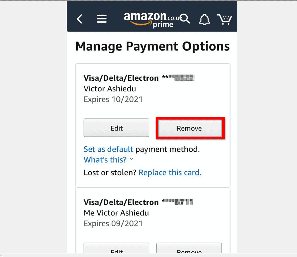 Comment supprimer une carte de crédit d'Amazon de l'application Amazon pour iPhone