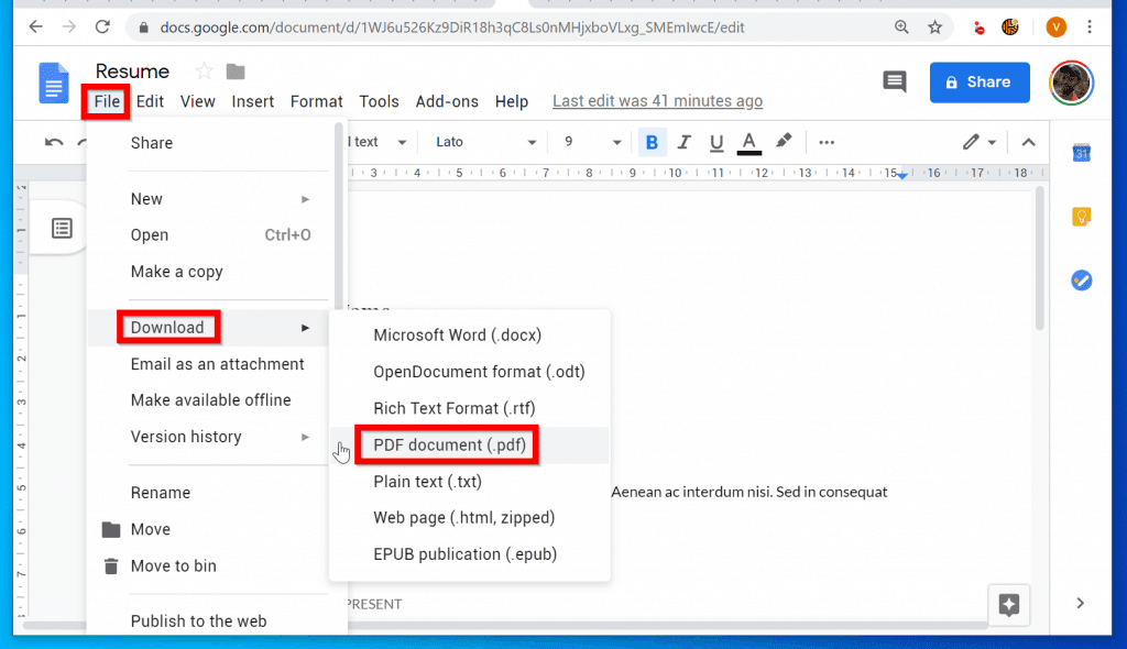 Comment enregistrer Google Doc au format PDF à partir d'un PC