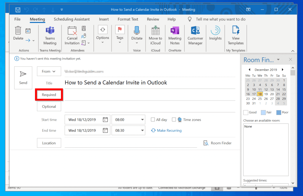 Comment envoyer une invitation de calendrier dans Outlook à partir de Windows 10