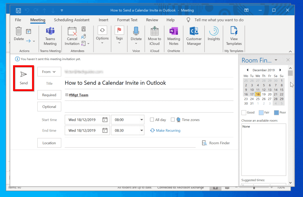 Comment envoyer une invitation de calendrier dans Outlook à partir de Windows 10