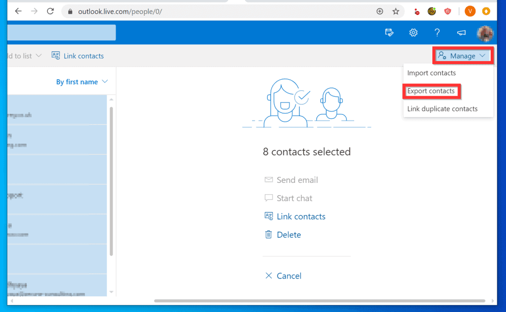 Comment exporter des contacts depuis Outlook.com