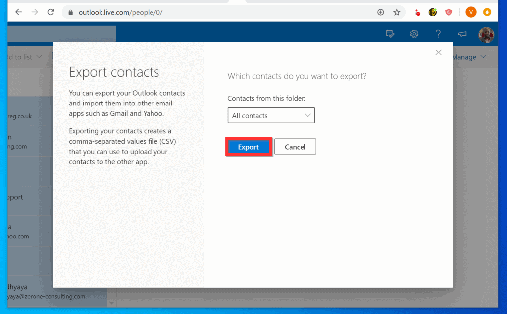   Comment exporter des contacts depuis Outlook.com