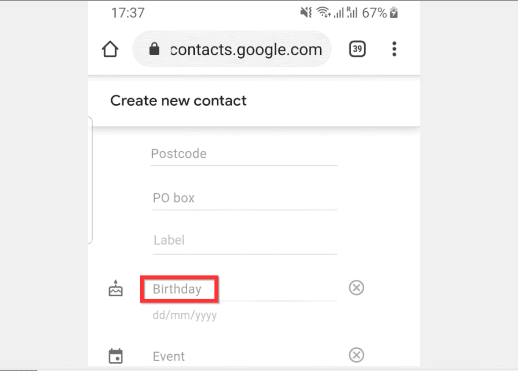 Comment ajouter des anniversaires à Google Calendar depuis Android ou iPhone - Ajouter un nouveau contact et inclure l'anniversaire (Android)