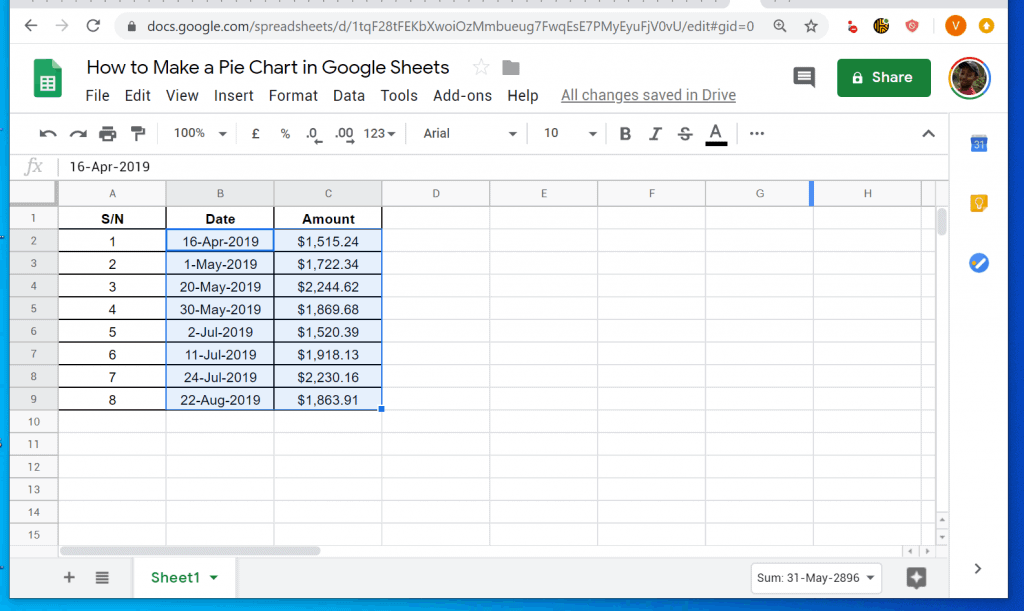 Comment créer un graphique à secteurs dans Google Sheets à partir d'un PC