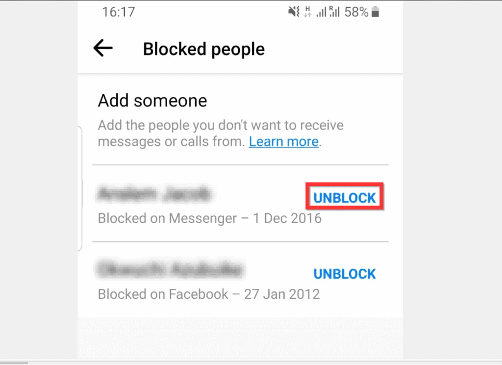 Comment débloquer quelqu'un sur Facebook Messenger depuis l'application Android
