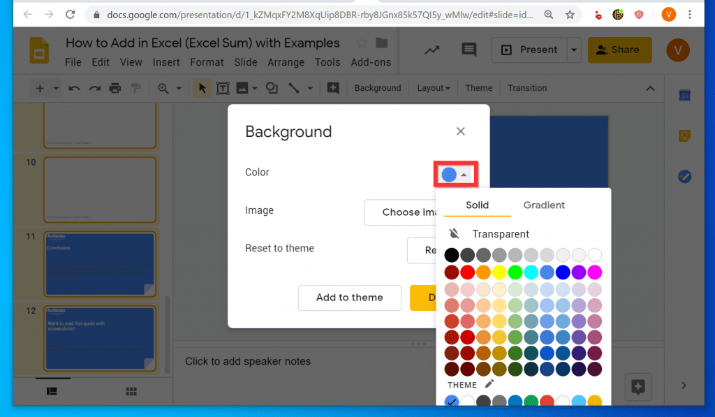 Comment changer les couleurs du thème dans Google Slides à partir d'un PC