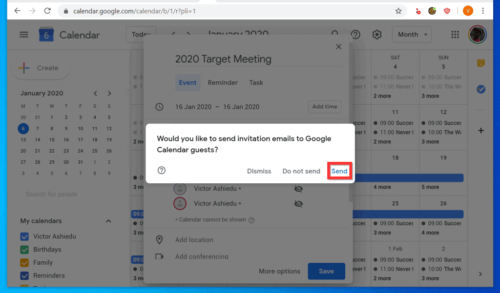 Comment envoyer une invitation Google Agenda depuis un PC