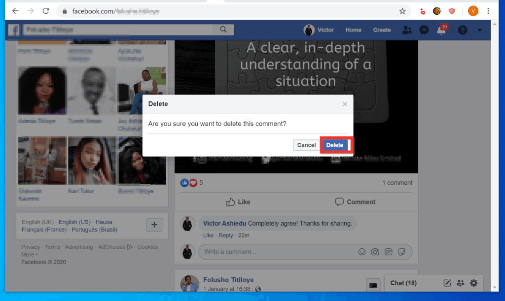 Comment supprimer un commentaire sur Facebook à partir d'un PC (Facebook.com)