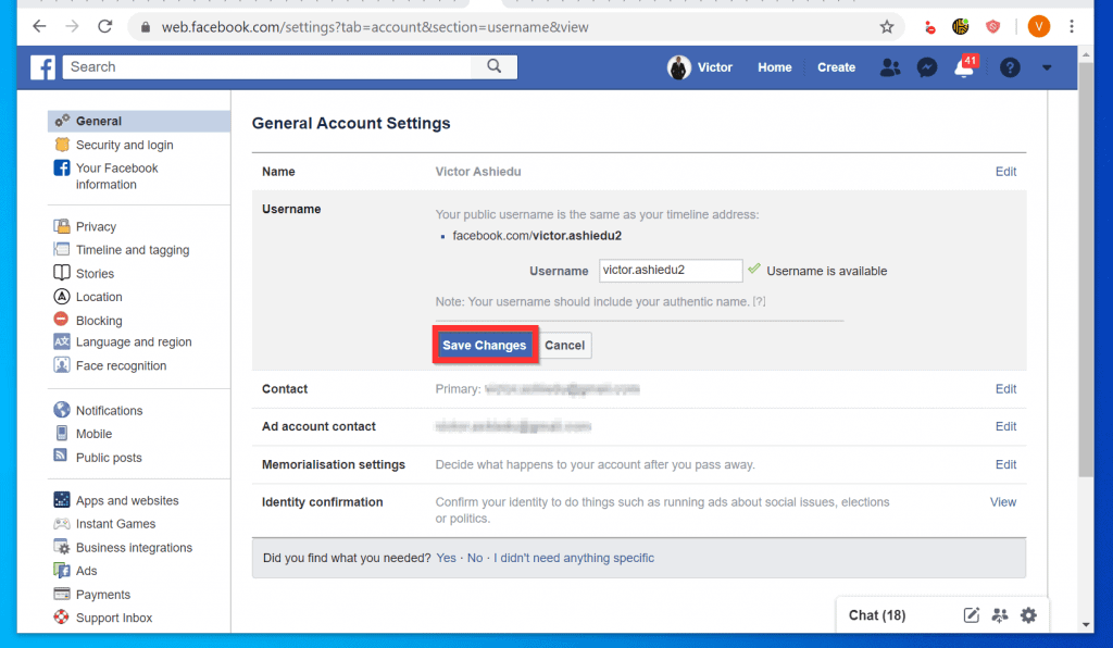 Comment changer l'URL de Facebook à partir d'un PC (Facebook.com)