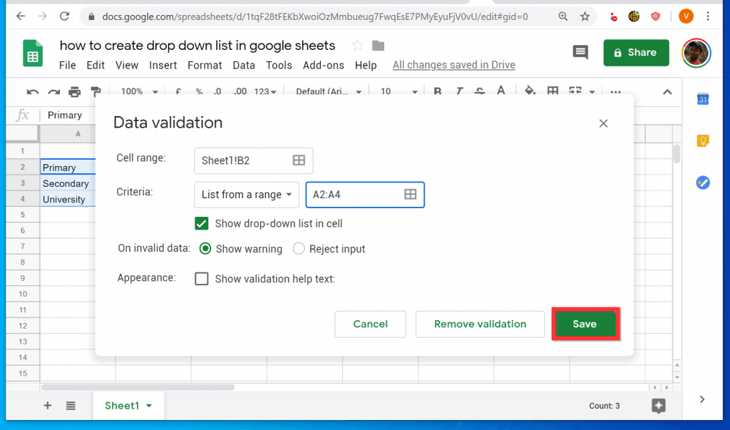 Comment créer une liste déroulante dans Google Sheets à partir d'un PC