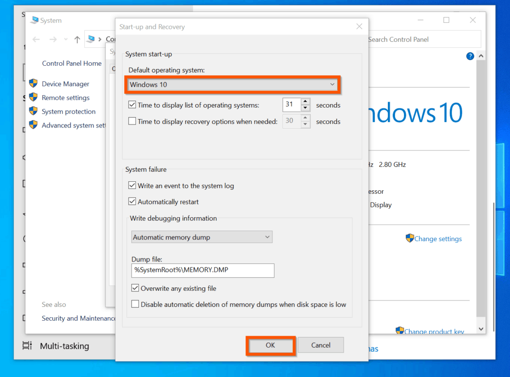 Comment modifier l'ordre de démarrage dans Windows 10 à partir des paramètres système avancés