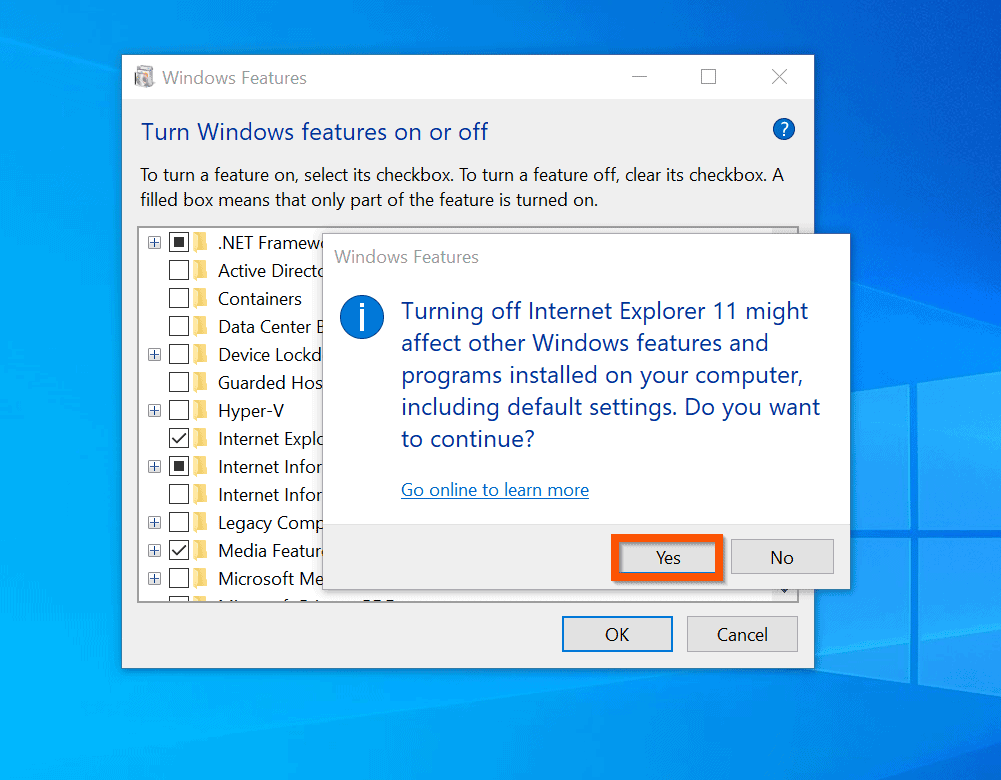 Comment désinstaller Internet Explorer sur Windows 10 à partir des fonctionnalités Windows