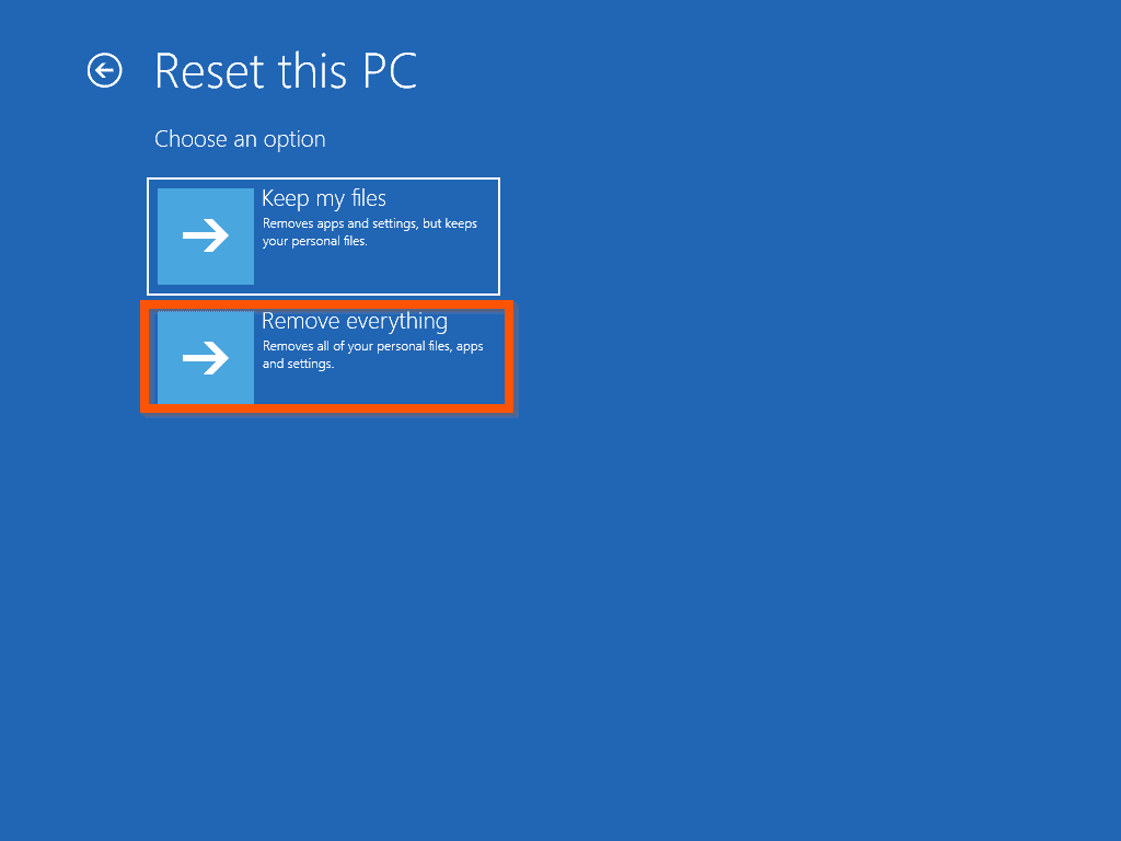 Comment réinitialiser Windows 10 sans mot de passe : étape 2 - Réinitialiser le PC avec l